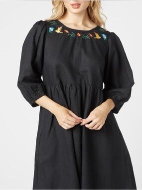 Princess Highway Hummingbird Black Smock Dress AU 18 Whimsical Floral Boho NWT